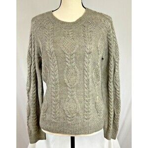 H&M Mohair Acrylic Cable Knit Crew Neck Pullover Sweater-Tan/Brown- Women's Sz M